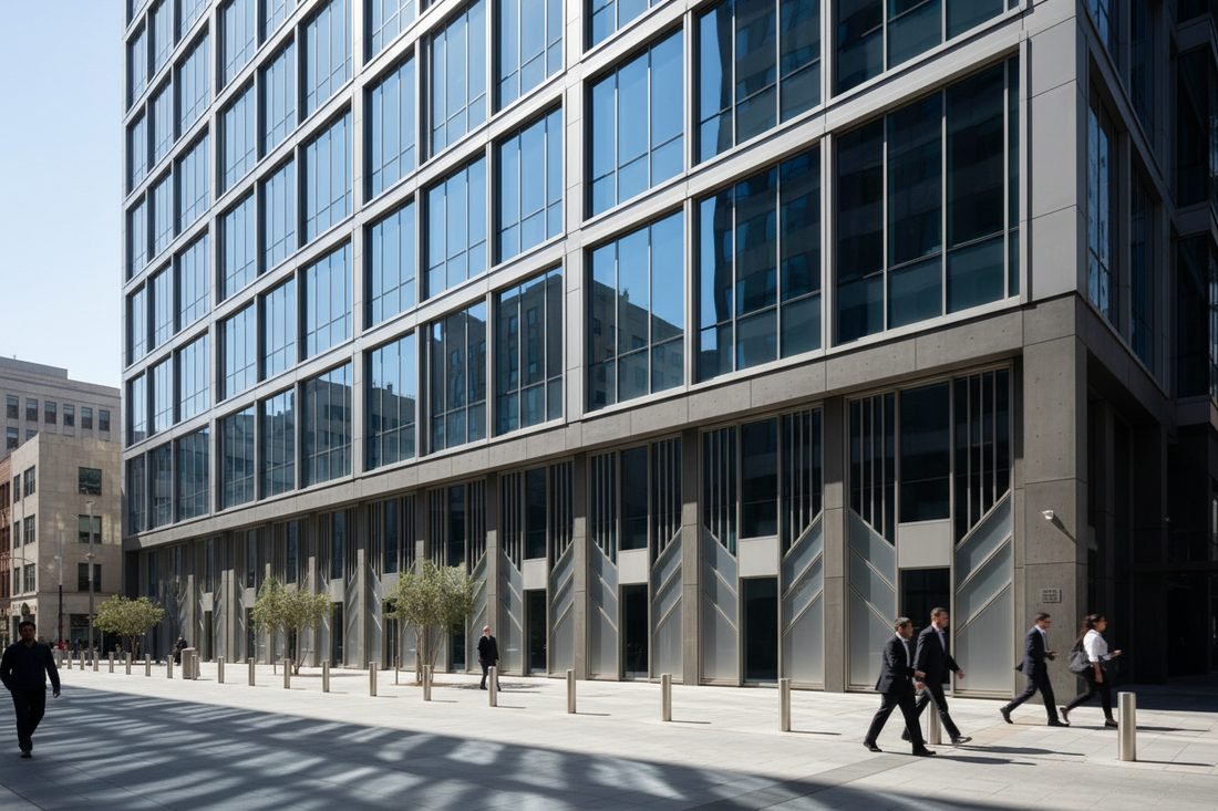 Civic office frontage on a city street