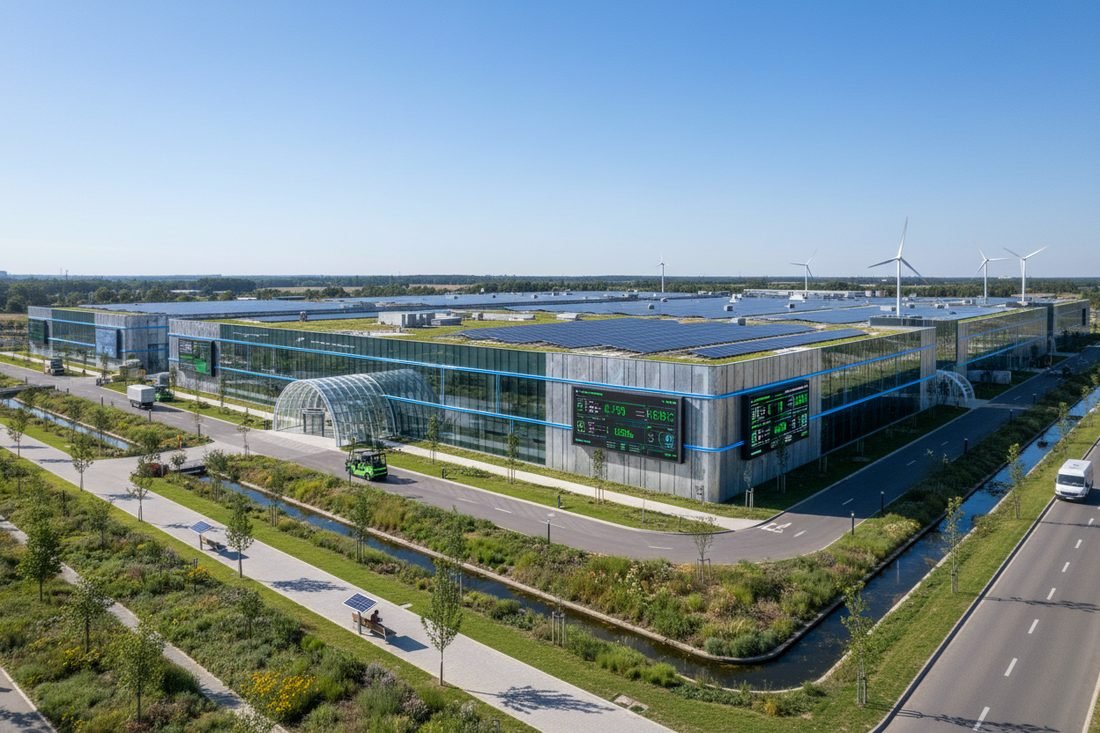 Logistics facility with a solar roof
