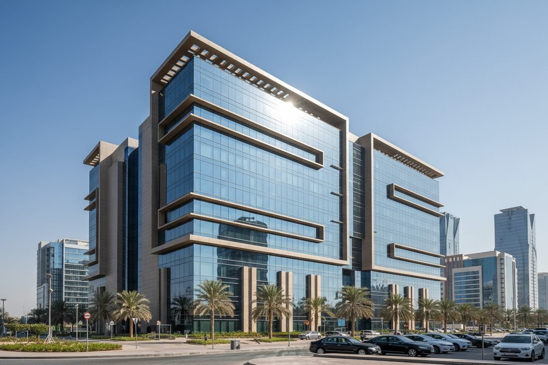 Corporate office tower in a business district